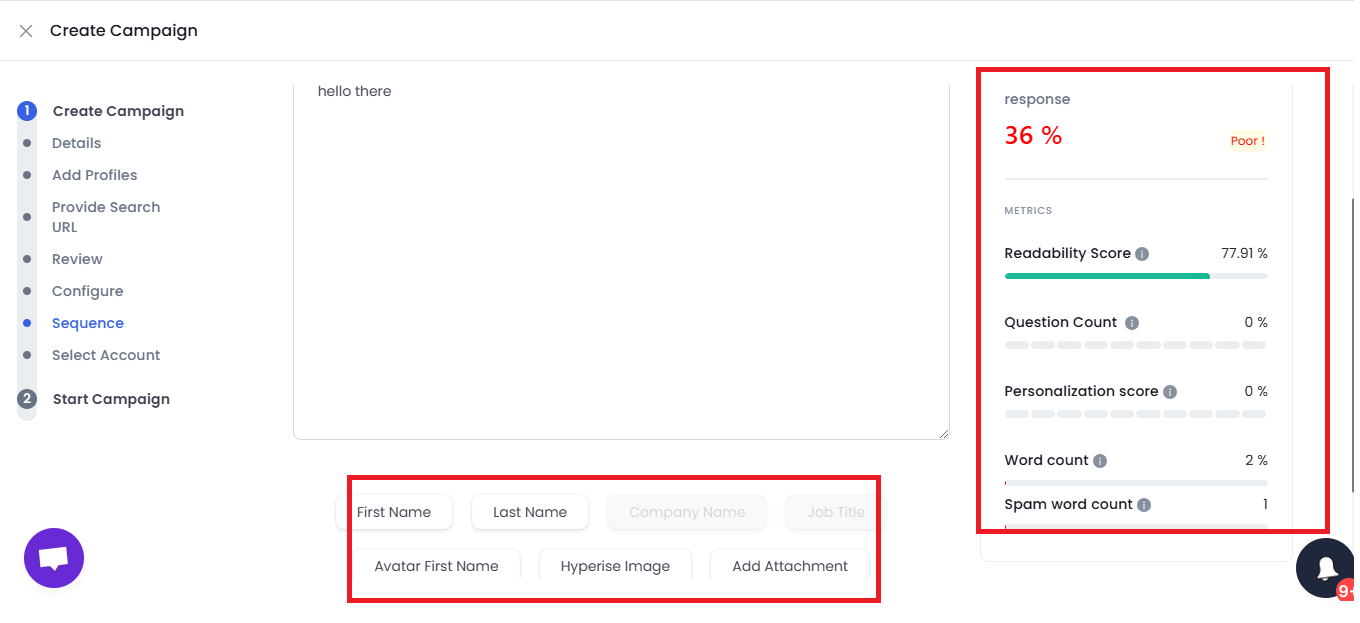 Option in SalesRobot to create personalized messages.
