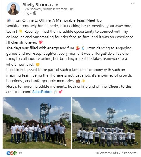 A LinkedIn post from Shelly Sharma about a memorable team meet-up.