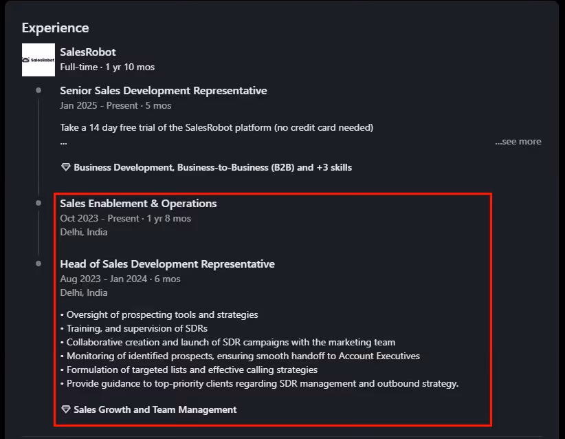 LinkedIn job description