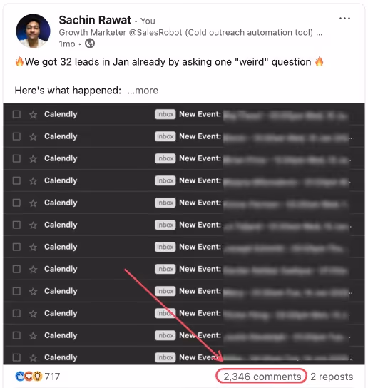 LinkedIn post about lead generation.