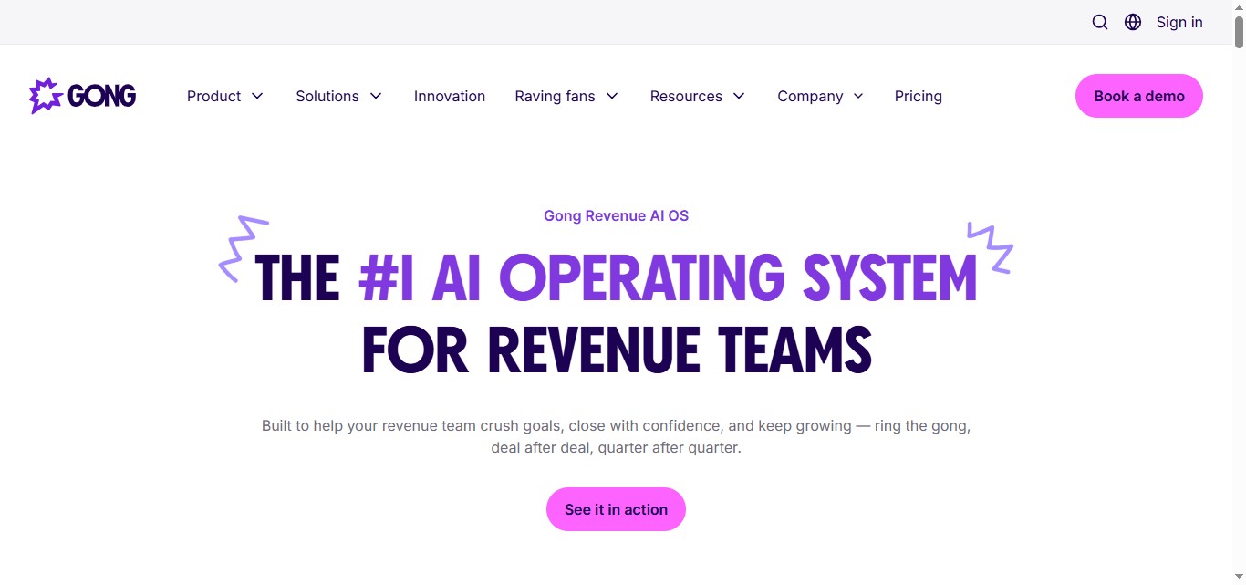 Gong website header with logo and navigation links.