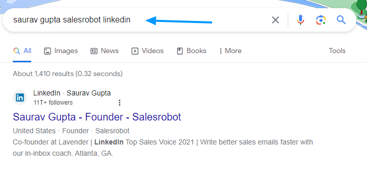 LinkedIn public profile search on Google.