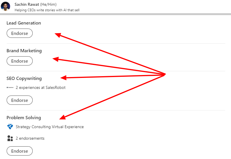 LinkedIn skills endorsed