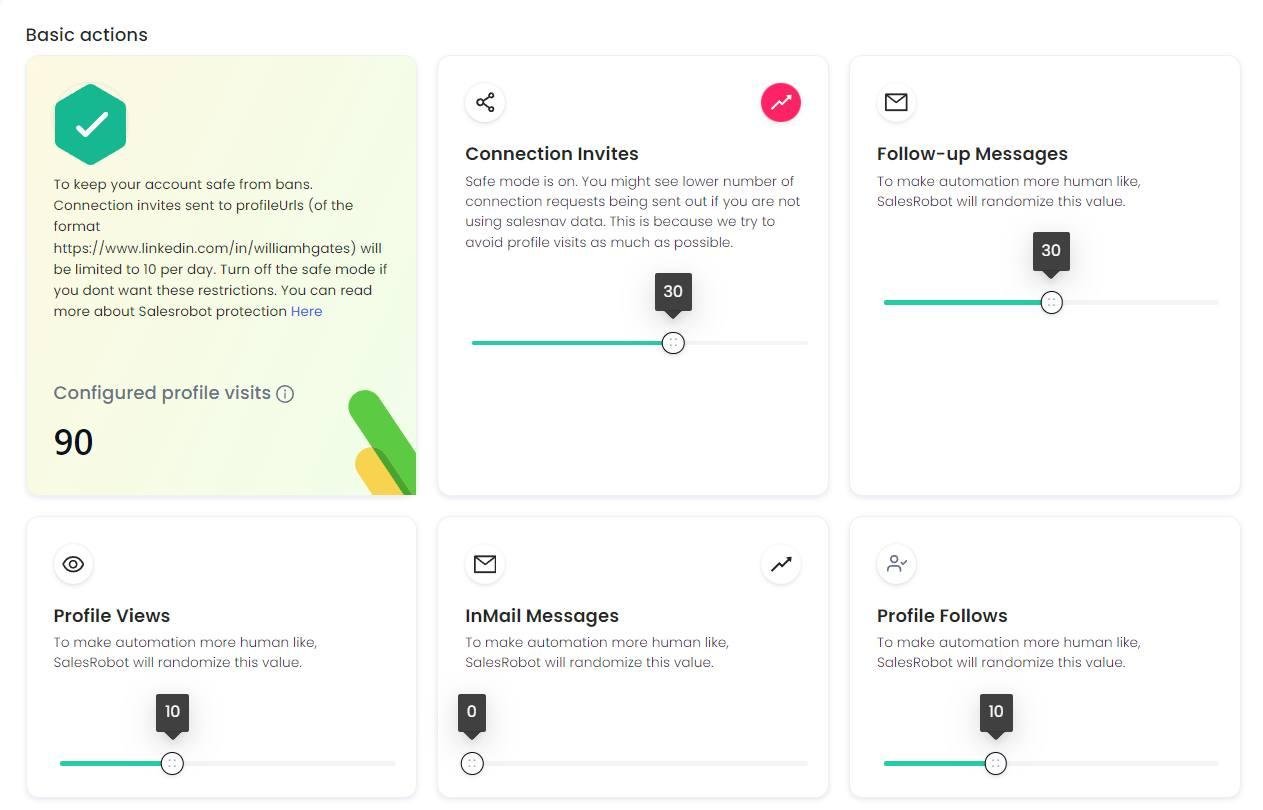 SalesRobot daily action limit settings