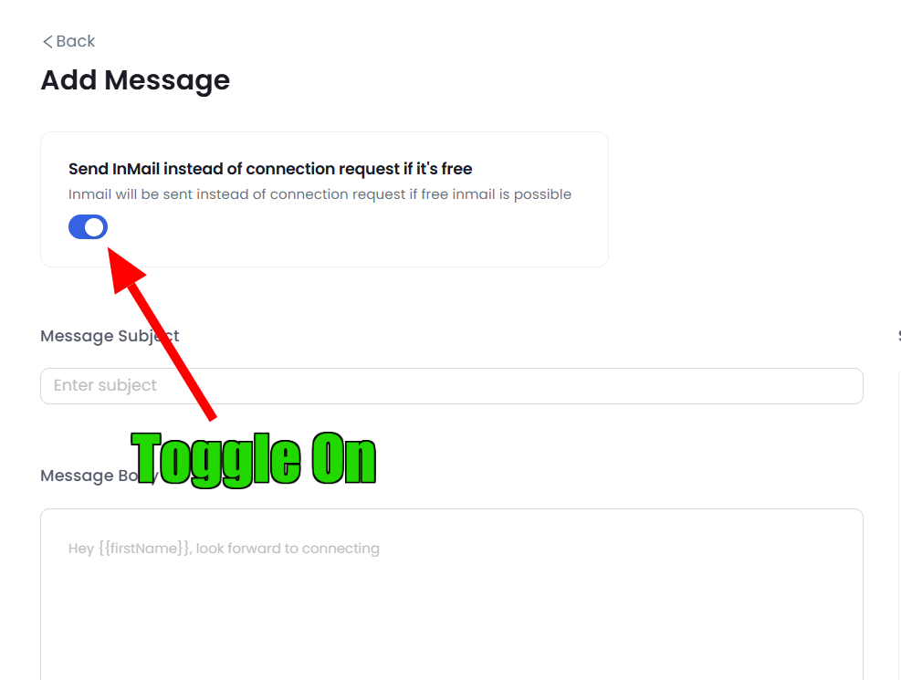 InMail toggle to send an InMail instead of a connection request to premium profiles on LinkedIn