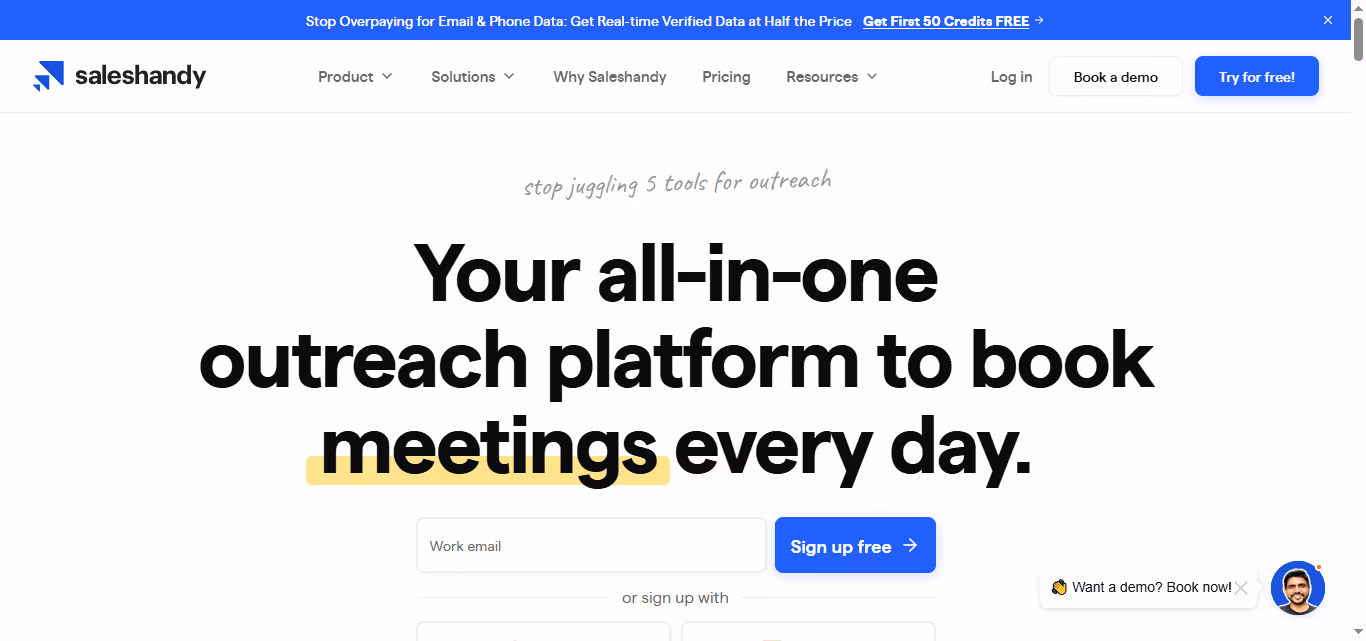 saleshandy homepage