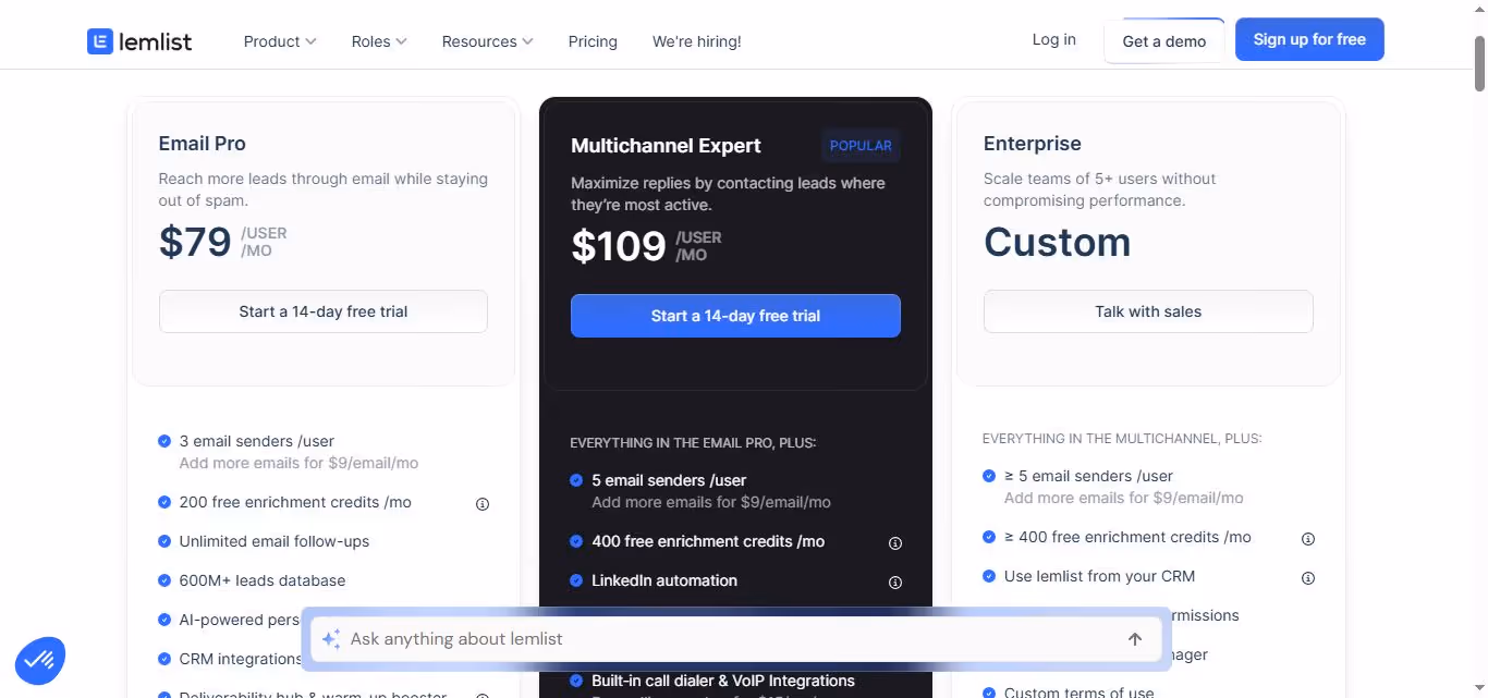 lemlist pricing
