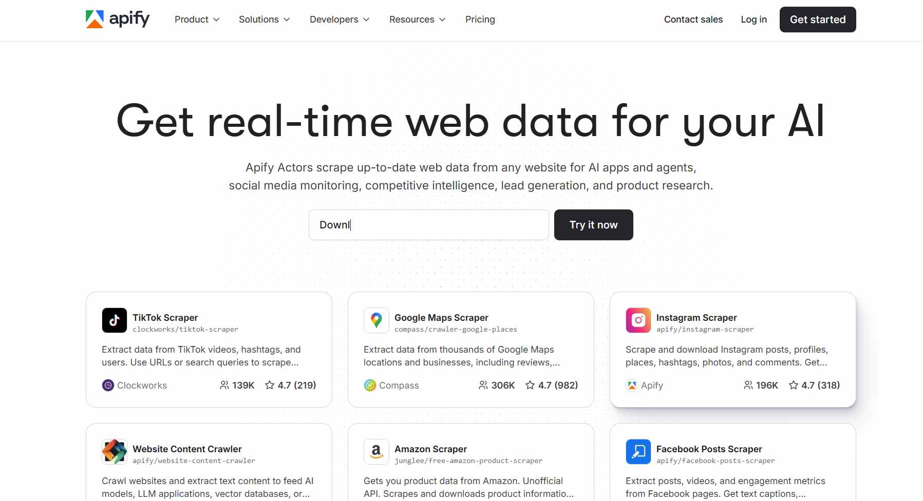Apify homepage