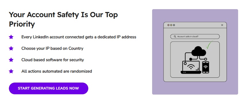 Screenshot of account safety features and cloud-based security.