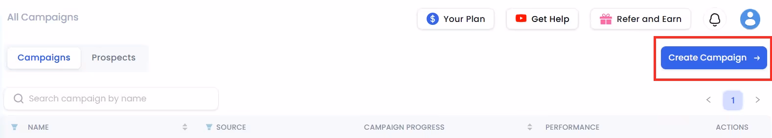 Create campaign button