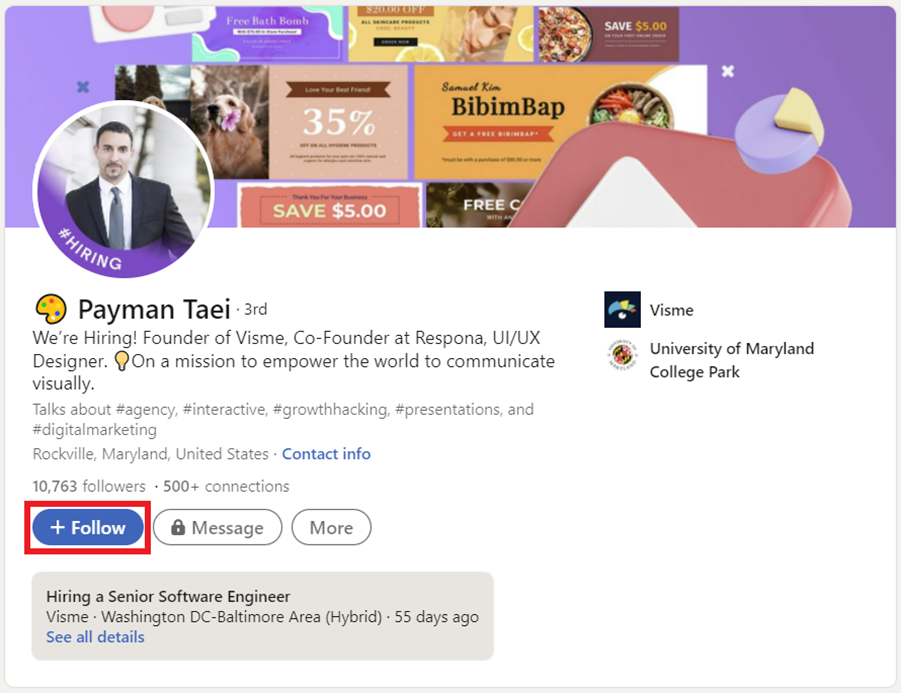 How to follow someone on LinkedIn