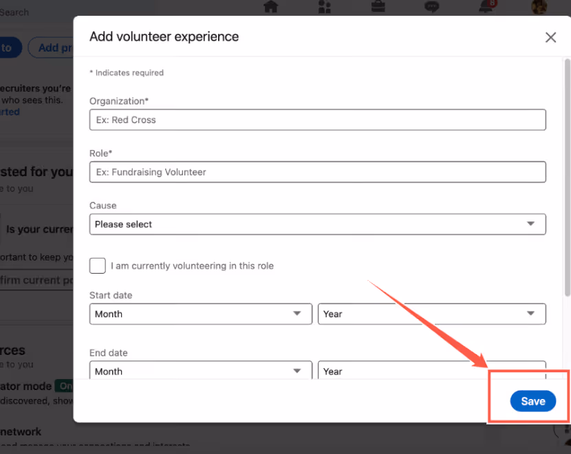 image showing you the save your volunteer experience to linkedIn