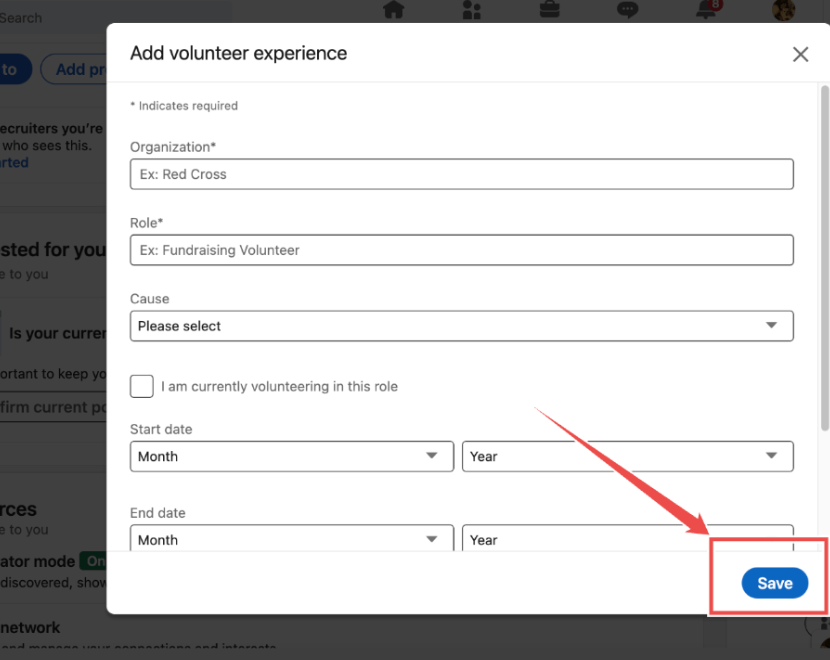 image showing you the save your volunteer experience to linkedIn