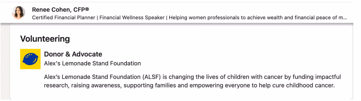 example profile of Renee on linkedIn for inspiration