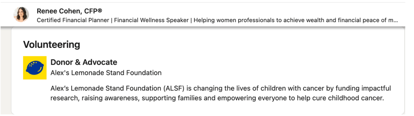 example profile of Renee on linkedIn for inspiration