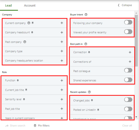 SalesNavigator advanced filters