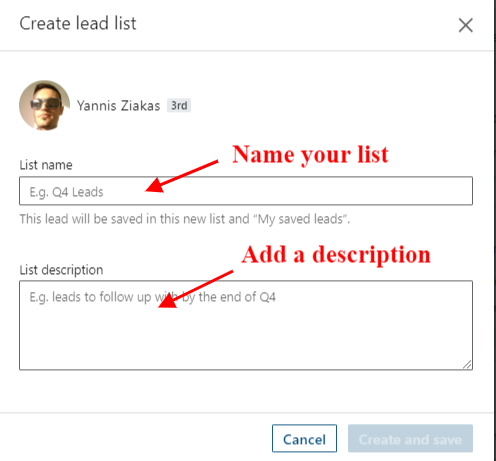 Sales Navigator list information