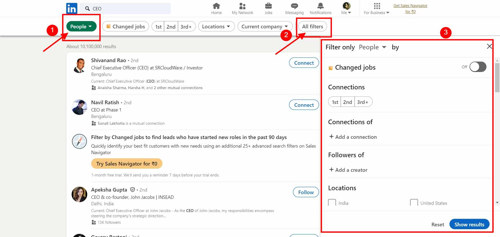 LinkedIn search features