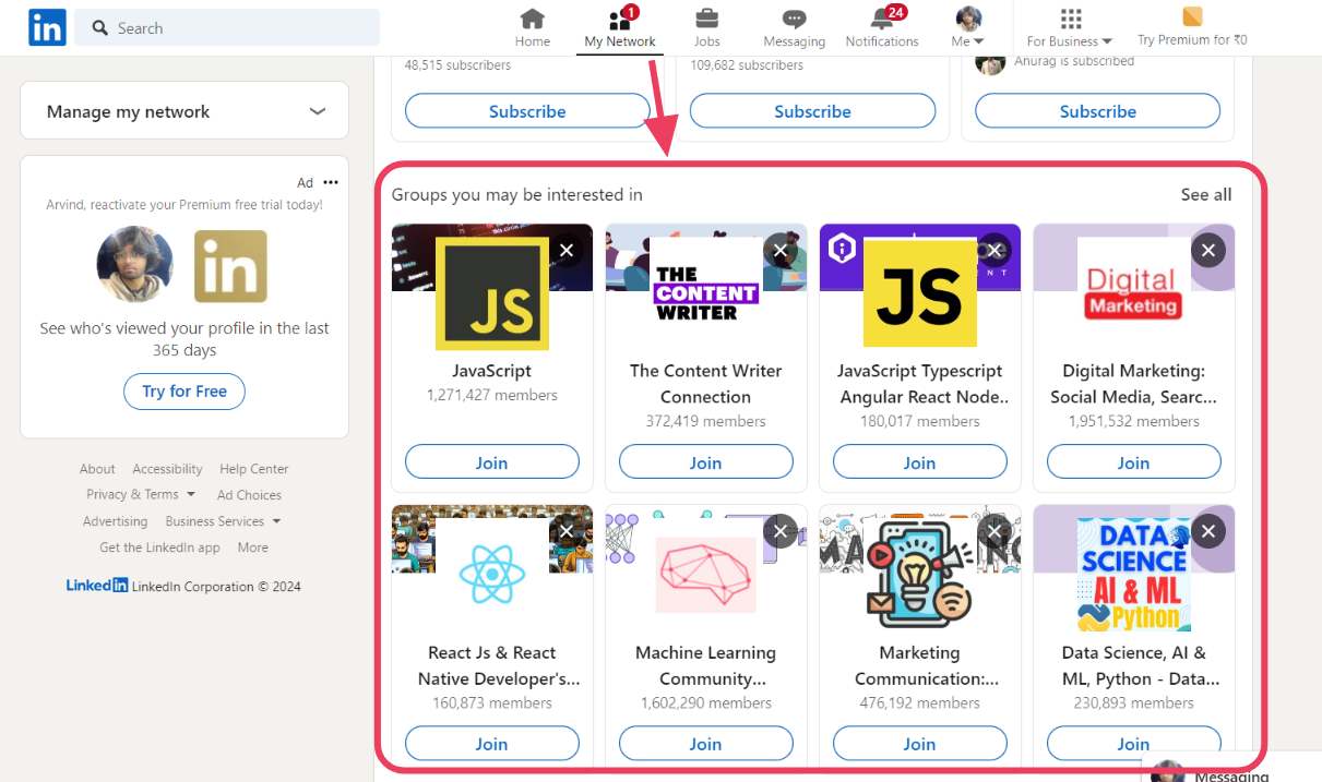 LinkedIn Groups in My Network