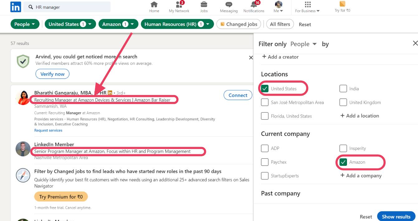 LinkedIn search feature