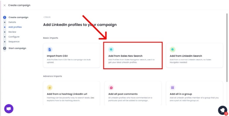Add profiles from Sales Nav Search.