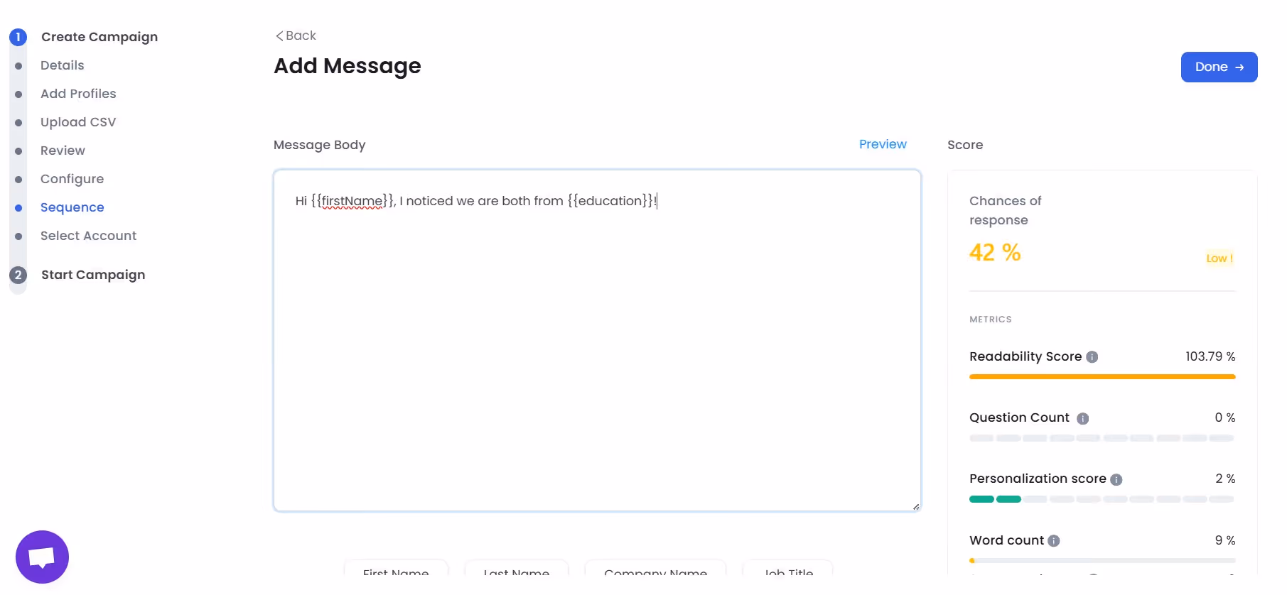 SalesRobot AI brain readability score for message personalization 