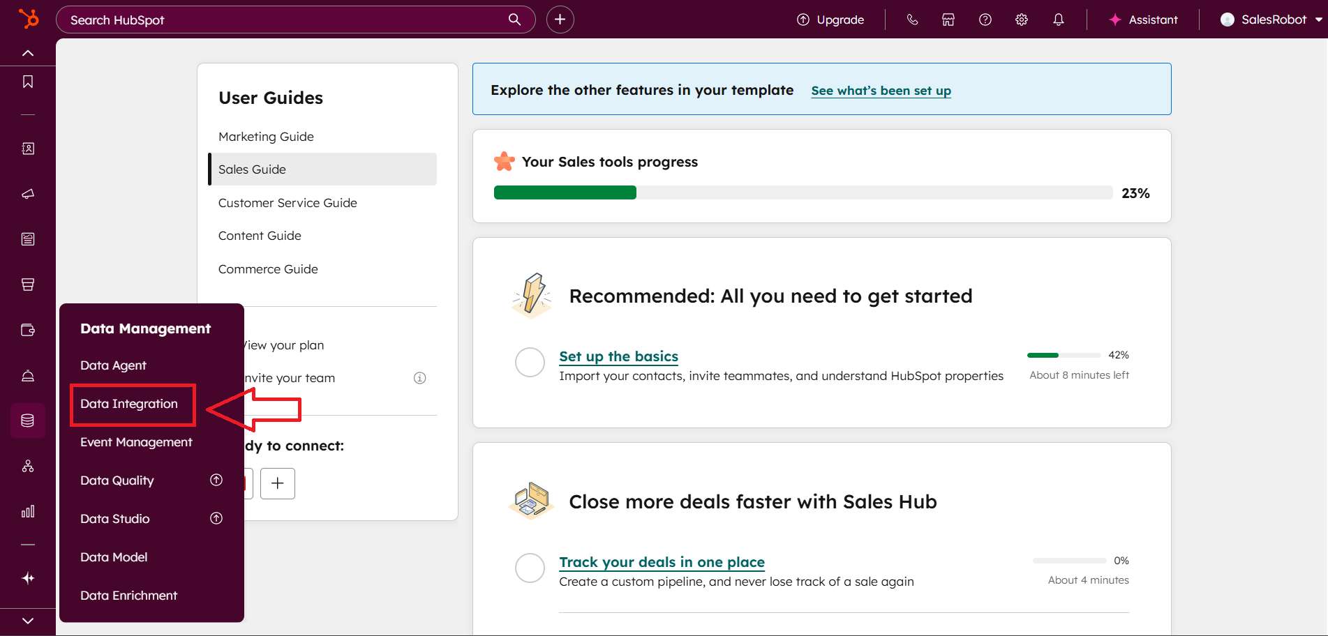 HubSpot's Data Integration section