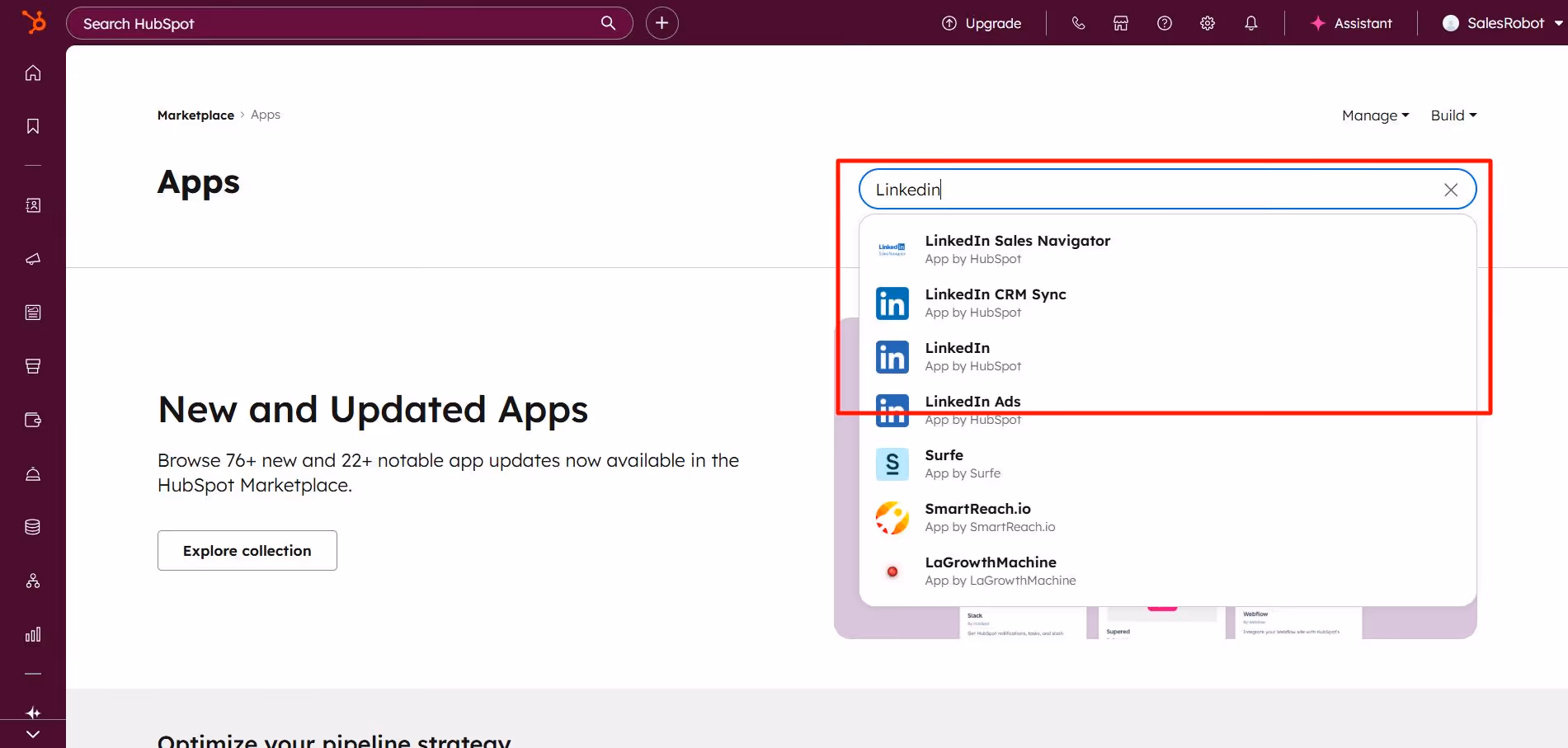 LinkedIn Hubspot integration search