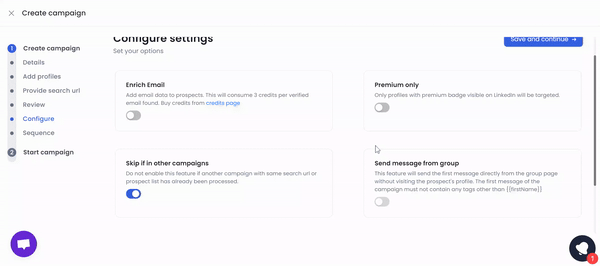 Settings configuration in SalesRobot to reach out to prospects on LinkedIn