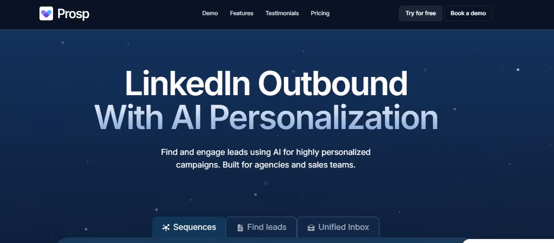 Prosp homepage with "LinkedIn Outbound With AI Personalization" headline