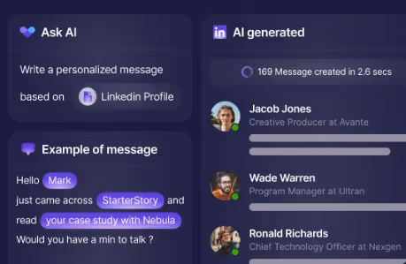 Screenshot of AI personalized message generation interface on Prosp