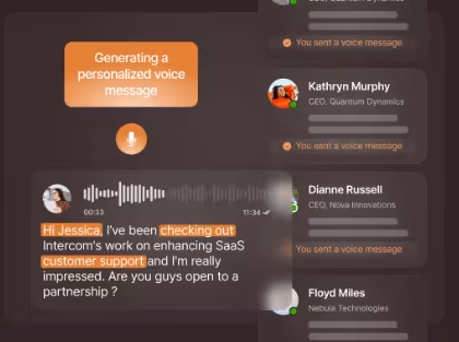 Screenshot of a personalized voice message being generated and sent