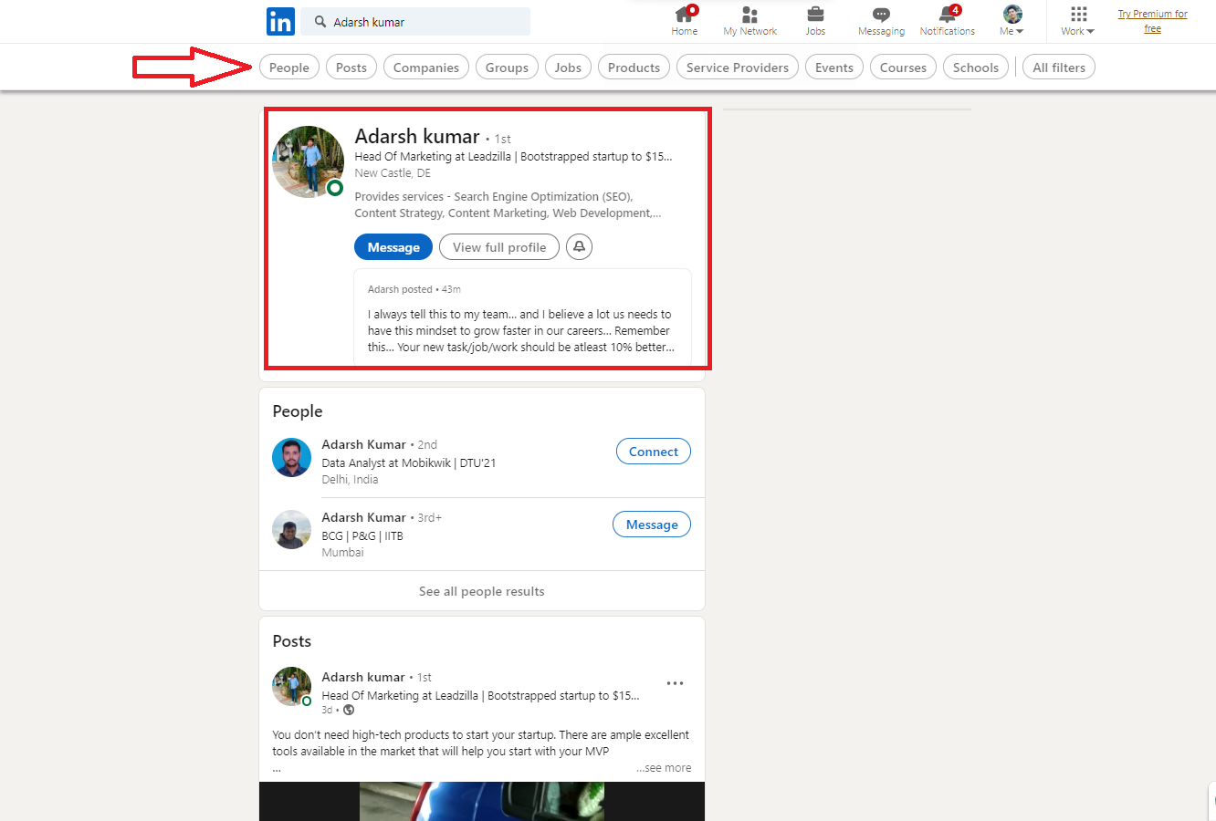 linkedin search
