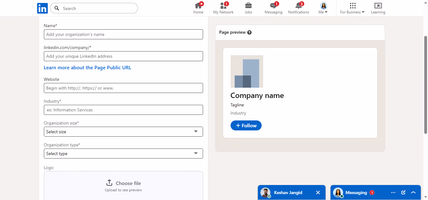 create linkedin page
