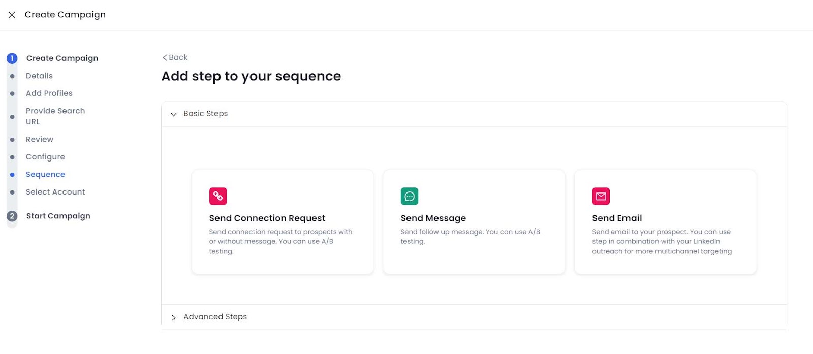 SalesRobot campaign sequence basic steps