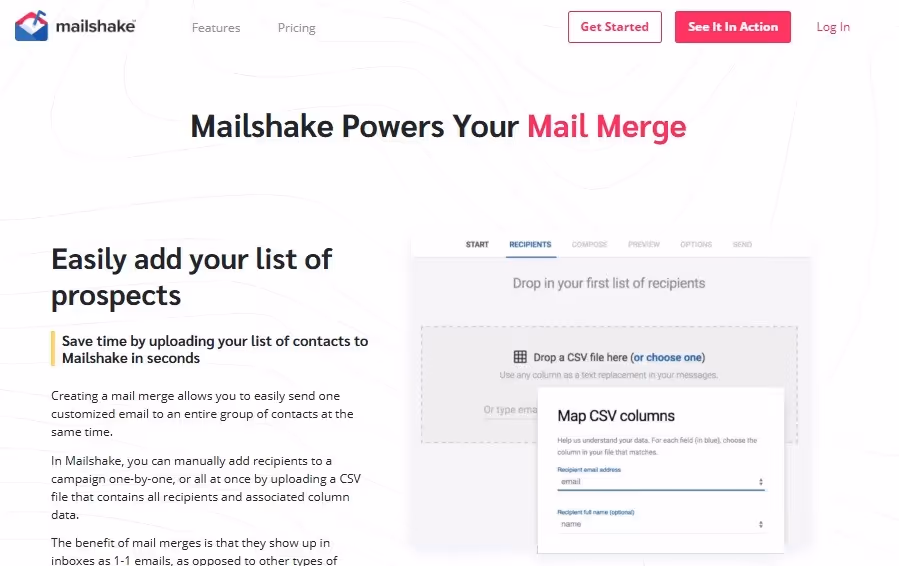 MailShake mail merge tool to easily add a list of prospects.