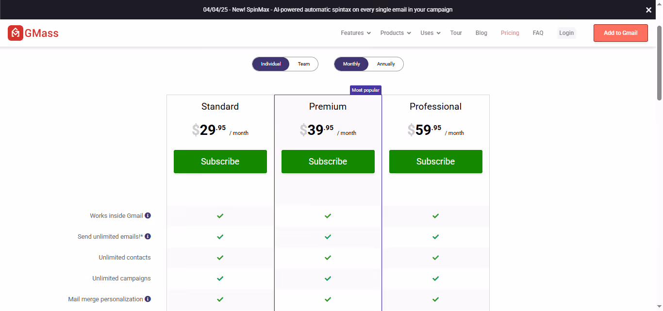 gmass pricing