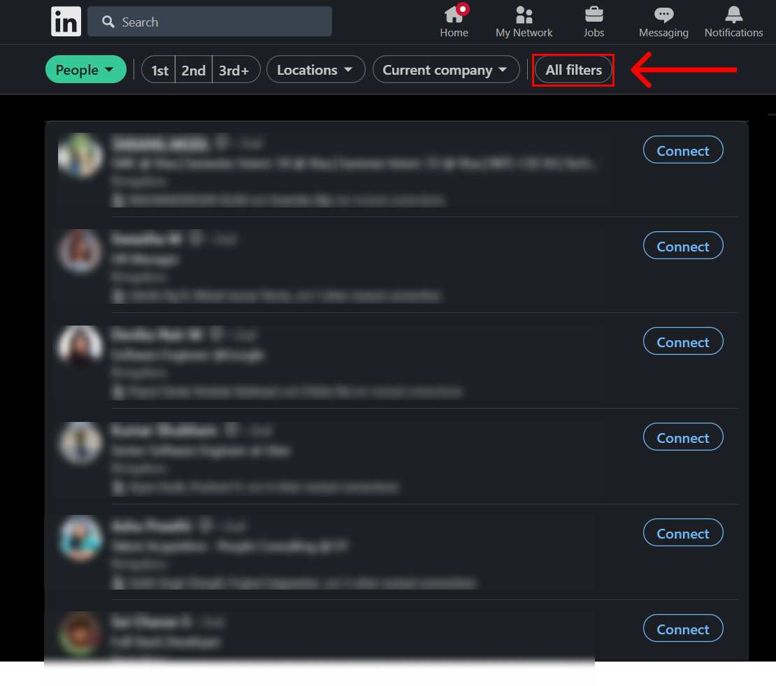 linkedin search all filters option