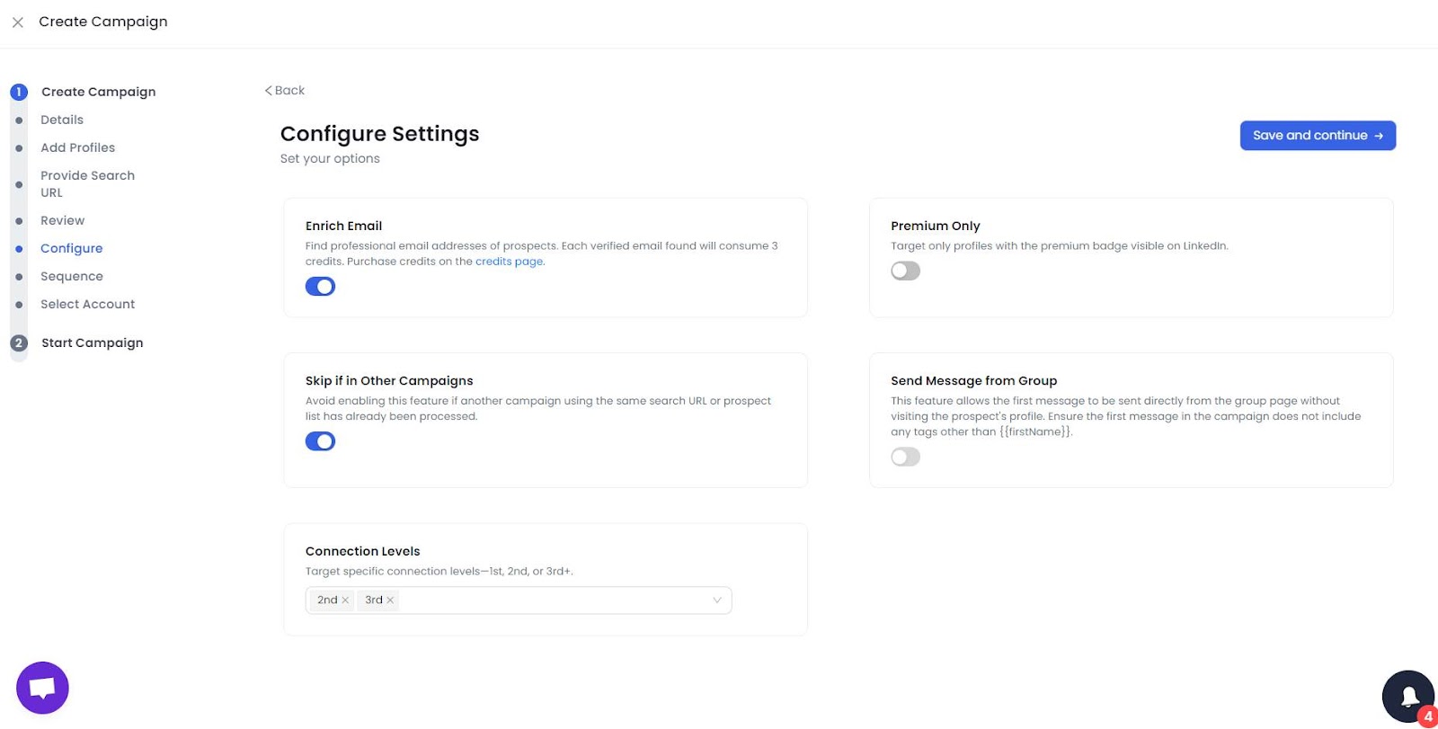 salesrobot campaign setting configuration