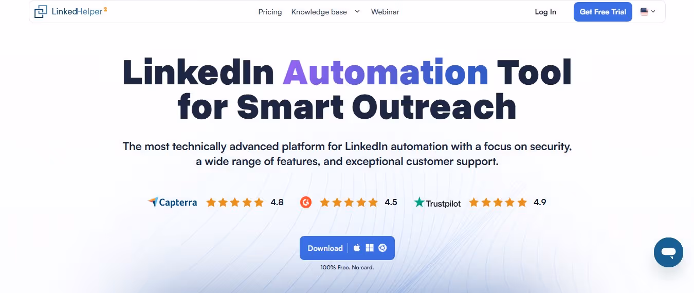 Linkedhelper homepage with headline "LinkedIn Automation Tool for Smart Outreach"
