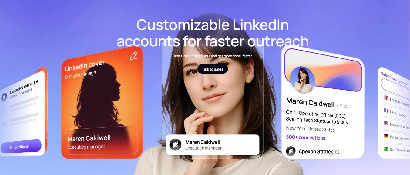 A demonstration of customizable LinkedIn profiles for enhanced outreach, showcasing Maren Caldwell's profile