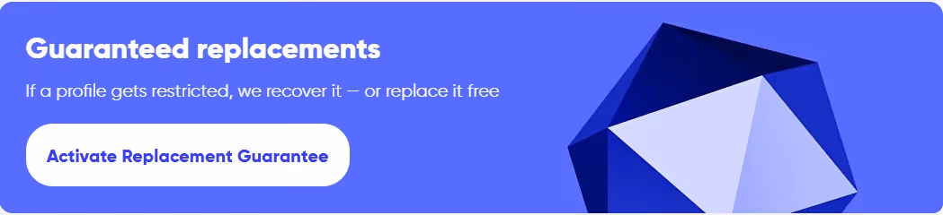 Guaranteed replacements banner for LinkedIn accounts.