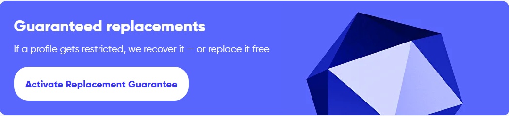 Guaranteed replacements banner for LinkedIn accounts.