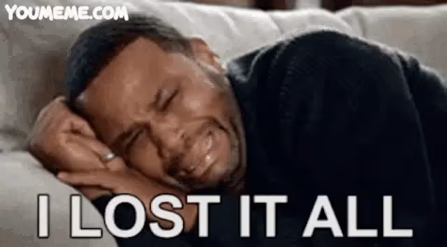 A man crying with the text I LOST IT ALL.