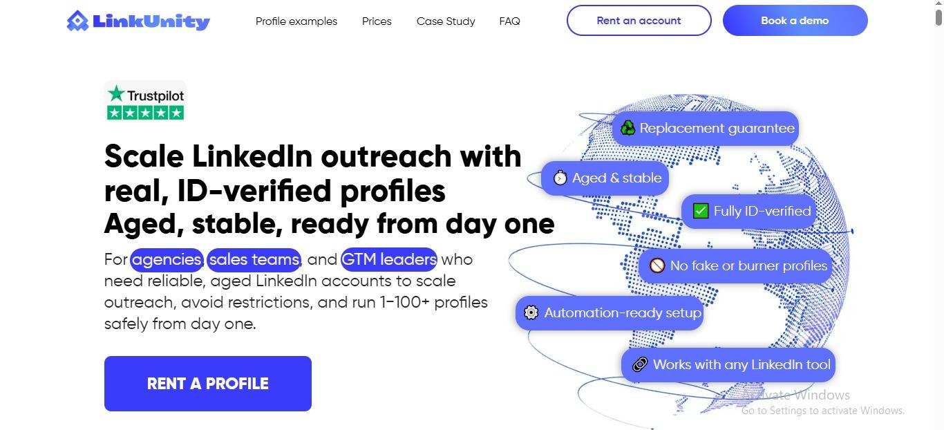 LinkUnity website promoting scaled LinkedIn outreach with real, ID-verified profiles.