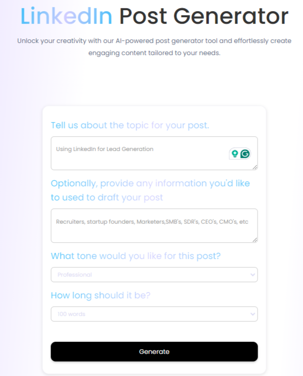 SalesRobot's LinkedIn post generator