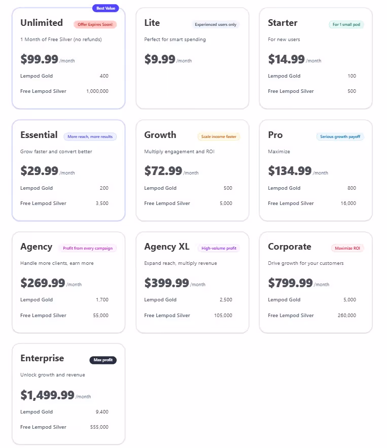 Lempod pricing