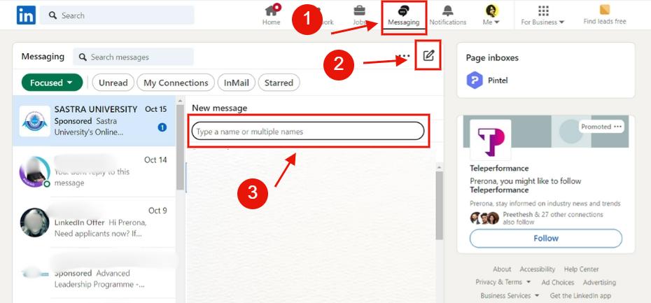 A step-by-step guide on how to write a message on LinkedIn.