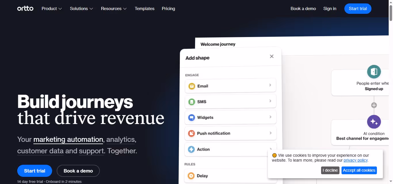 Homepage of ortto marketing automation platform