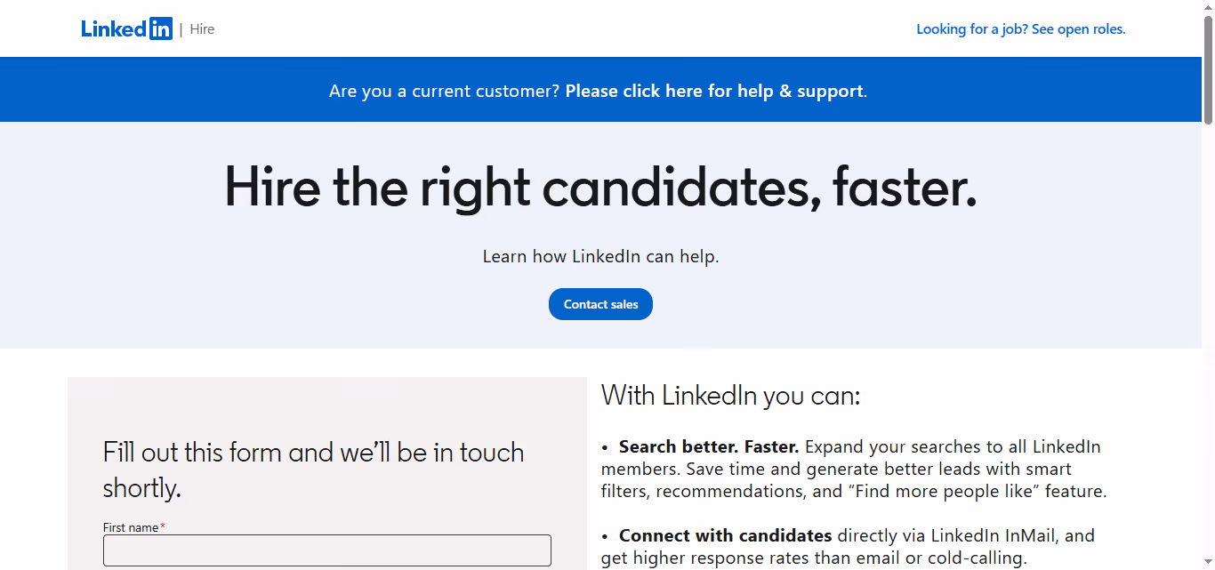 Linkedin recruiter homepage